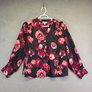 Ryegrass Top Womens 2XL Black Pink Floral Satin Flowy Cottagecore Popover Preppy